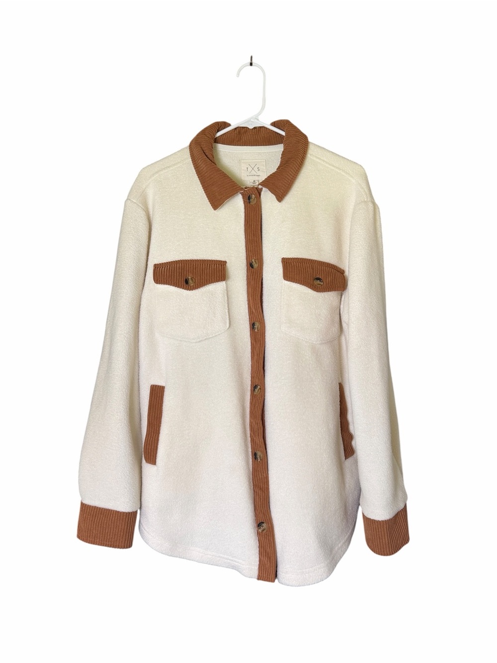 Thread & Supply Oversized Ivory and Brown Button Down Shacket Sz M